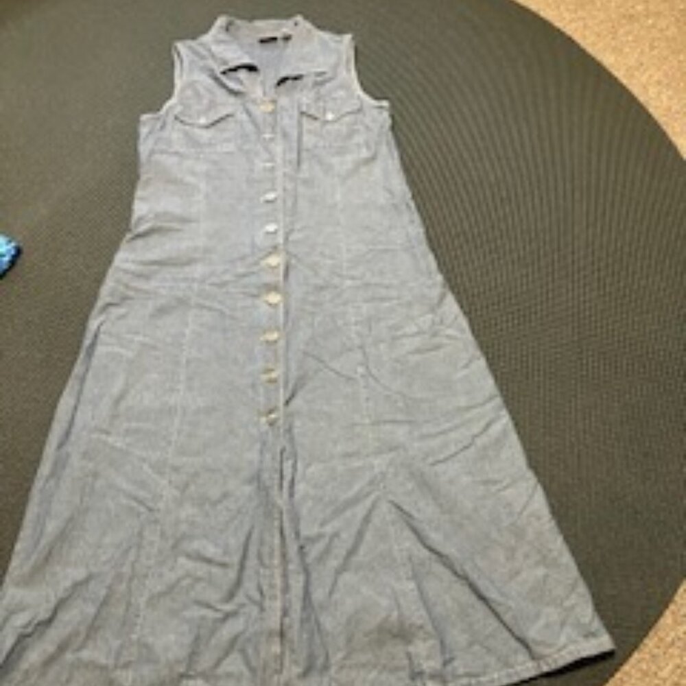 ERIKA vintage ankle length, blue denim sleeveless dress, Size M